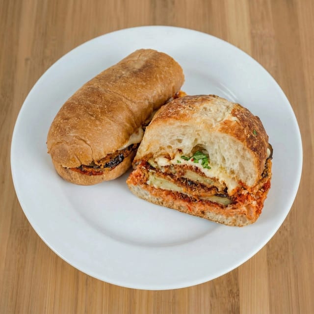 Eggplant Parmigiana Sandwich.